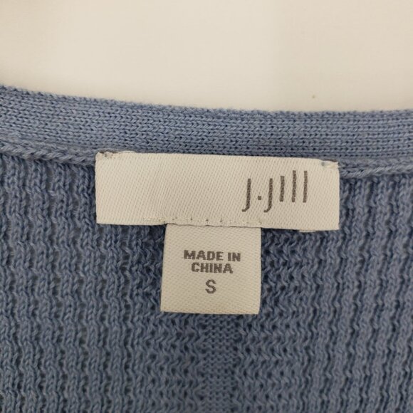J. Jill Cotton Textured Knit Sweater S V Neck Light Blue 3/4 Sleeves - Picture 3 of 7